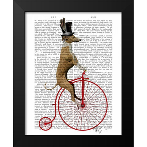 Greyhound on Red Penny Farthing Bike Black Modern Wood Framed Art Print by Fab Funky