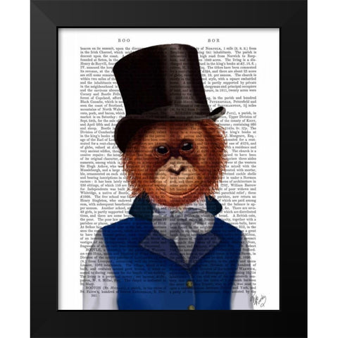 Orangutan in Top Hat Black Modern Wood Framed Art Print by Fab Funky