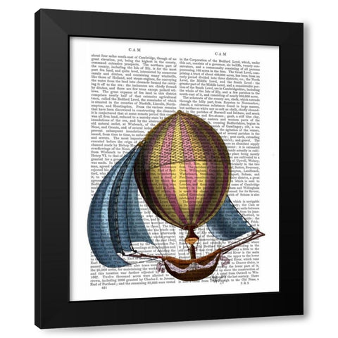 AirShip with Blue Sails Black Modern Wood Framed Art Print by Fab Funky