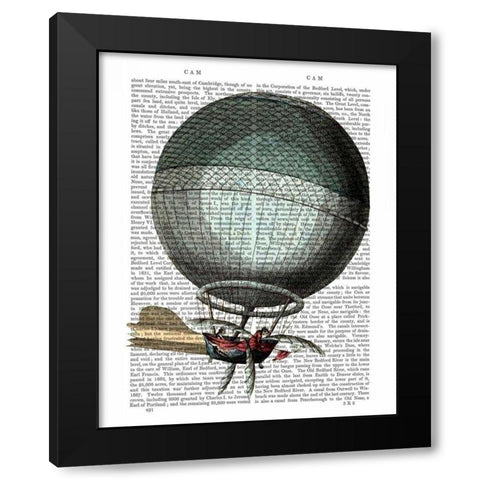 Blanchard Vintage Hot Air Balloon Black Modern Wood Framed Art Print with Double Matting by Fab Funky