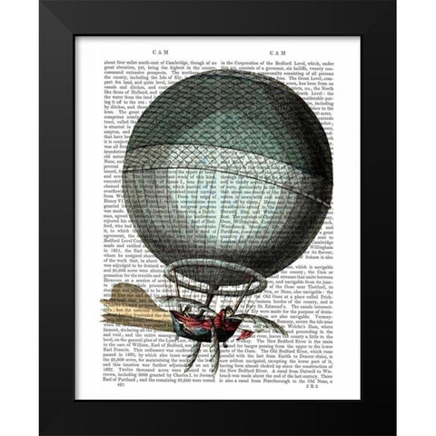 Blanchard Vintage Hot Air Balloon Black Modern Wood Framed Art Print by Fab Funky