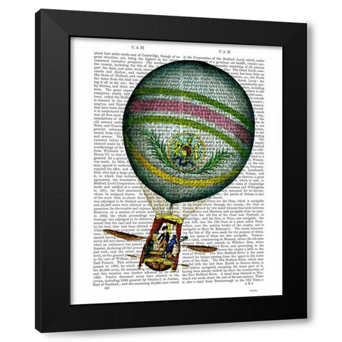 Light Blue Hot Air Balloon Black Modern Wood Framed Art Print by Fab Funky