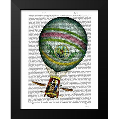 Light Blue Hot Air Balloon Black Modern Wood Framed Art Print by Fab Funky