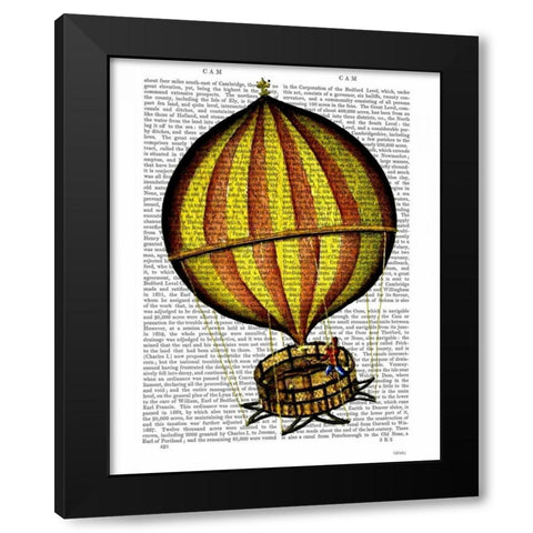 Hot Air Balloon Yellow and Red Black Modern Wood Framed Art Print with Double Matting by Fab Funky