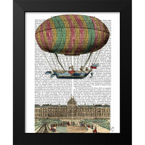 Jardin De Tuileries Hot Air Balloon Black Modern Wood Framed Art Print by Fab Funky