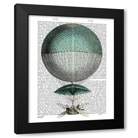 Vaisseau Volant Hot Air Balloon Black Modern Wood Framed Art Print by Fab Funky
