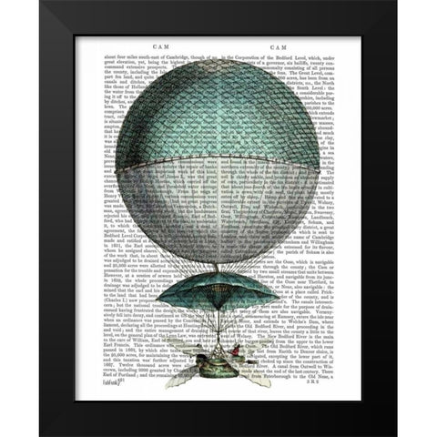 Vaisseau Volant Hot Air Balloon Black Modern Wood Framed Art Print by Fab Funky