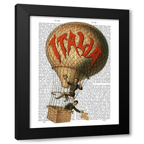 Italia Hot Air Balloon Black Modern Wood Framed Art Print by Fab Funky