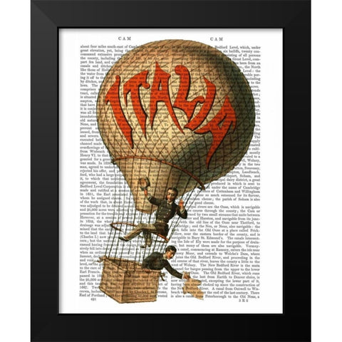 Italia Hot Air Balloon Black Modern Wood Framed Art Print by Fab Funky