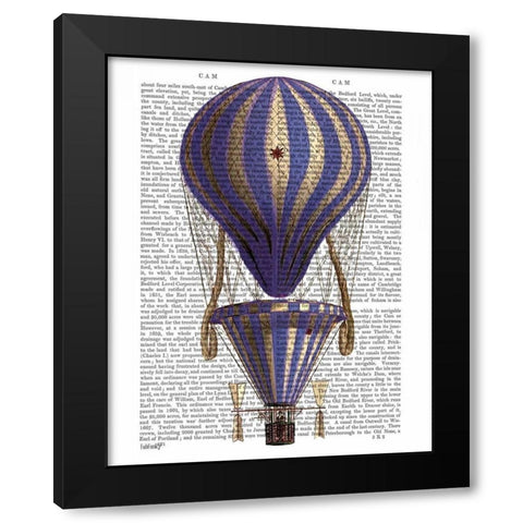Tiered Hot Air Balloon Blue Black Modern Wood Framed Art Print by Fab Funky