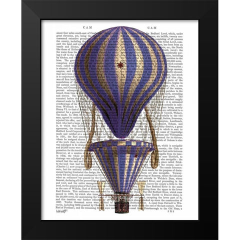 Tiered Hot Air Balloon Blue Black Modern Wood Framed Art Print by Fab Funky
