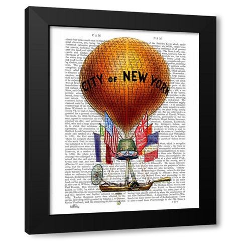 City of New York Hot Air Balloon Black Modern Wood Framed Art Print by Fab Funky