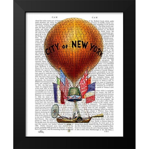 City of New York Hot Air Balloon Black Modern Wood Framed Art Print by Fab Funky