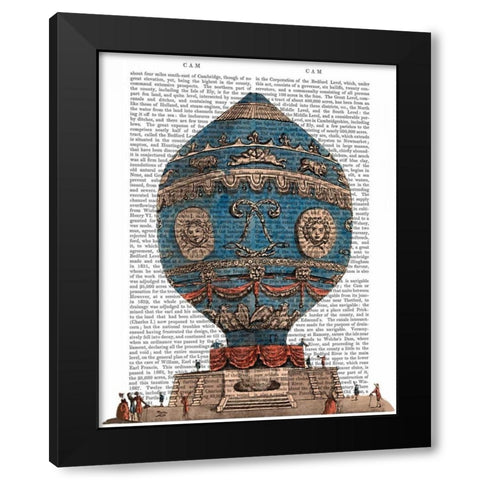 Montgolfier Aerostatique Hot Air Balloon Black Modern Wood Framed Art Print by Fab Funky