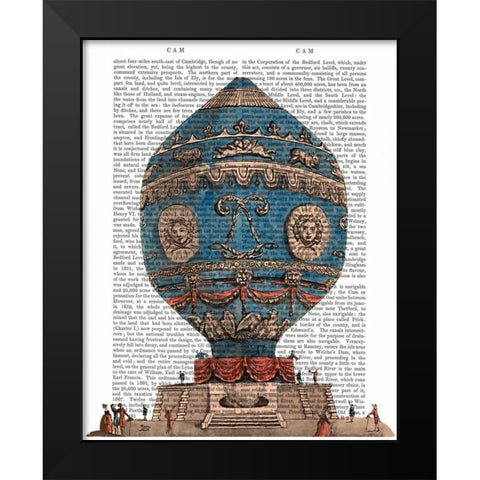 Montgolfier Aerostatique Hot Air Balloon Black Modern Wood Framed Art Print by Fab Funky