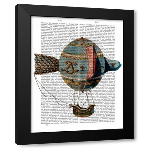 Hot Air Balloon With Tail Feather Black Modern Wood Framed Art Print with Double Matting by Fab Funky