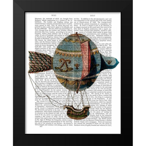 Hot Air Balloon With Tail Feather Black Modern Wood Framed Art Print by Fab Funky