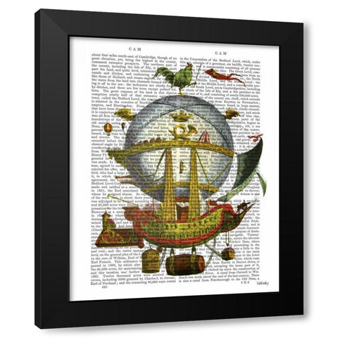 Minerve Hot Air Balloon Black Modern Wood Framed Art Print by Fab Funky