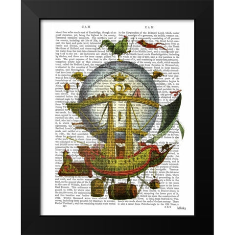 Minerve Hot Air Balloon Black Modern Wood Framed Art Print by Fab Funky