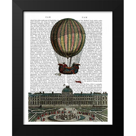 Airship Over City Black Modern Wood Framed Art Print by Fab Funky