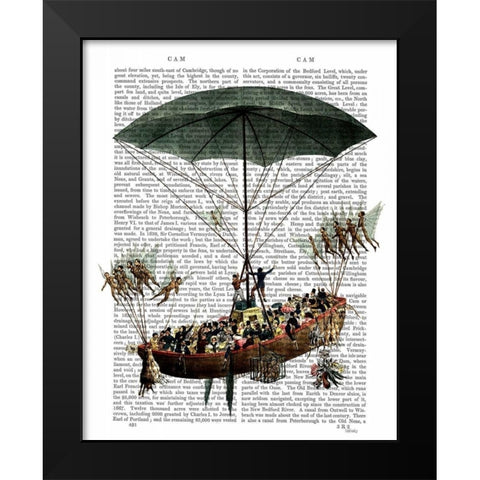 Diligenza And Flying Creatures Black Modern Wood Framed Art Print by Fab Funky
