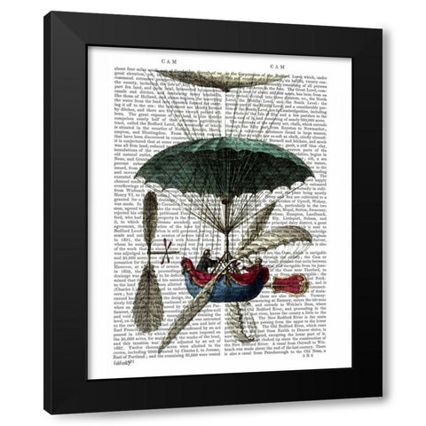Place Du Louvre Hot Air Balloon Black Modern Wood Framed Art Print by Fab Funky