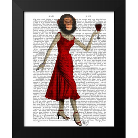 Chimp With Wine Black Modern Wood Framed Art Print by Fab Funky