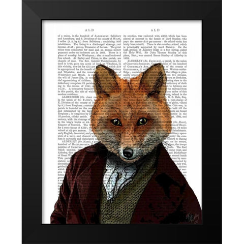 Fox Portrait 2 Black Modern Wood Framed Art Print by Fab Funky