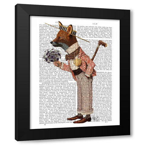 Fox in Boater Black Modern Wood Framed Art Print by Fab Funky