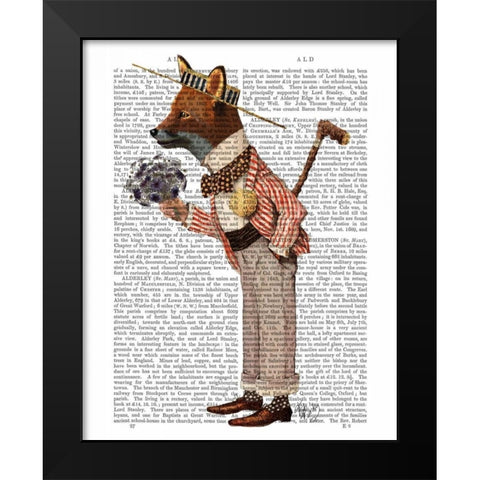 Fox in Boater Black Modern Wood Framed Art Print by Fab Funky