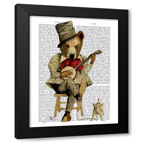 Banjo Bear Black Modern Wood Framed Art Print with Double Matting by Fab Funky