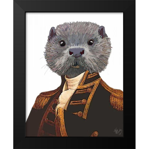 Captain Otter Black Modern Wood Framed Art Print by Fab Funky