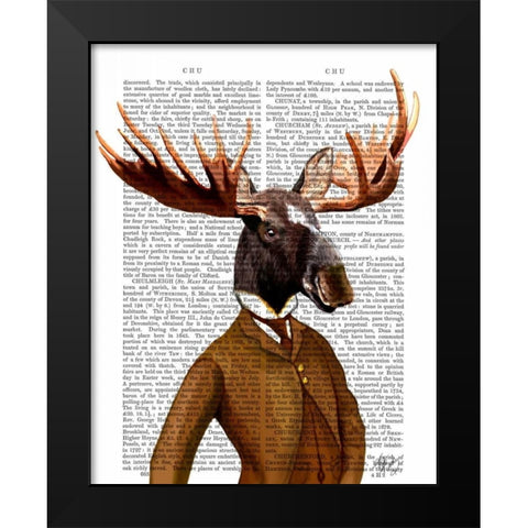 Moose In Suit Portrait Black Modern Wood Framed Art Print by Fab Funky