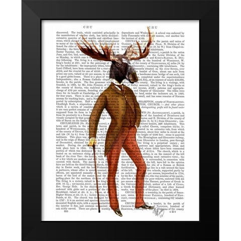 Moose In Suit Full Black Modern Wood Framed Art Print by Fab Funky