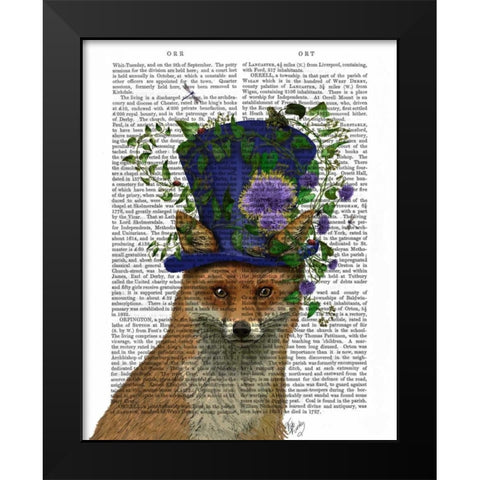 Fox Mad Hatter Black Modern Wood Framed Art Print by Fab Funky