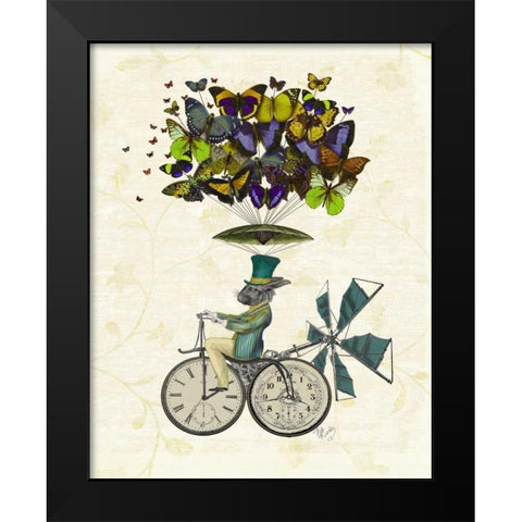 Time Flies Rabbit Black Modern Wood Framed Art Print by Fab Funky