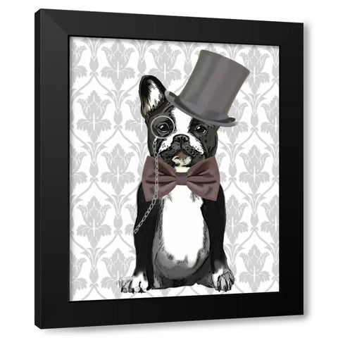 Monsieur Bulldog Black Modern Wood Framed Art Print with Double Matting by Fab Funky