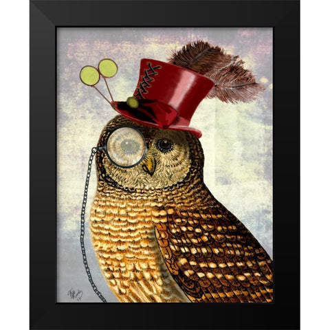 Owl With Top Hat Black Modern Wood Framed Art Print by Fab Funky