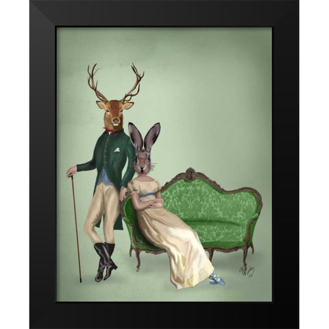 Mr Deer and Mrs Rabbit Black Modern Wood Framed Art Print by Fab Funky