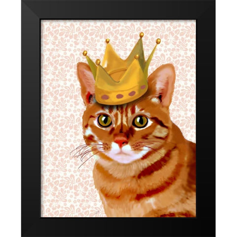 Ginger Cat with Crown Portrait Black Modern Wood Framed Art Print by Fab Funky