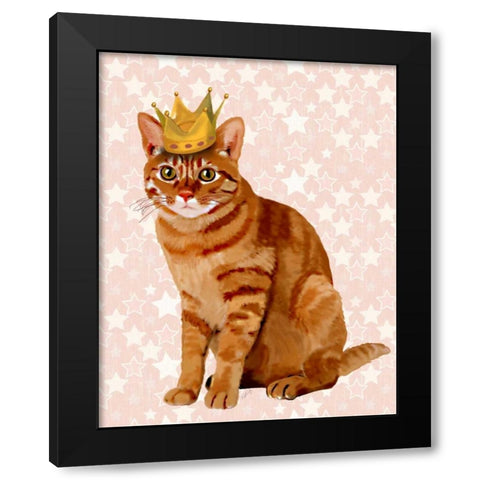 Ginger Cat with Crown Full Black Modern Wood Framed Art Print by Fab Funky
