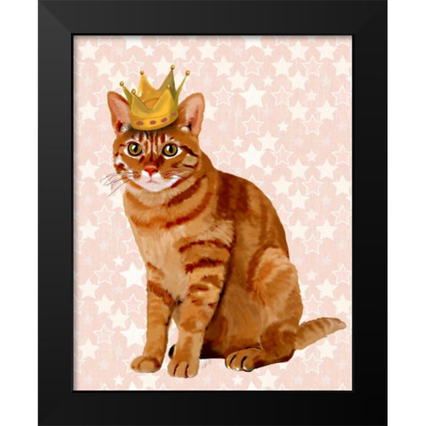 Ginger Cat with Crown Full Black Modern Wood Framed Art Print by Fab Funky