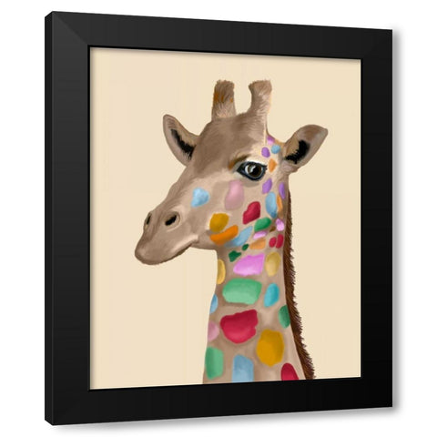 MultiColoured Giraffe Black Modern Wood Framed Art Print with Double Matting by Fab Funky