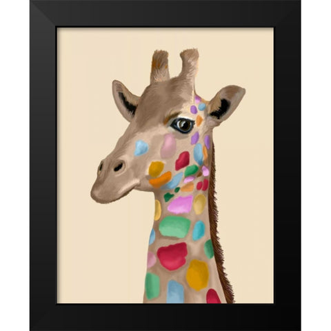 MultiColoured Giraffe Black Modern Wood Framed Art Print by Fab Funky