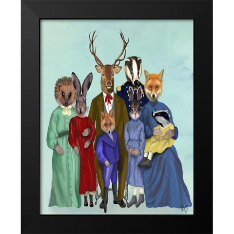 Woodland Family Black Modern Wood Framed Art Print by Fab Funky
