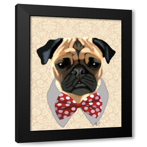 Pug with Red and White Spotty Bow Tie Black Modern Wood Framed Art Print by Fab Funky