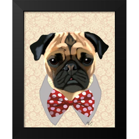 Pug with Red and White Spotty Bow Tie Black Modern Wood Framed Art Print by Fab Funky