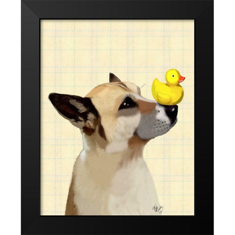 Dog and Duck Black Modern Wood Framed Art Print by Fab Funky