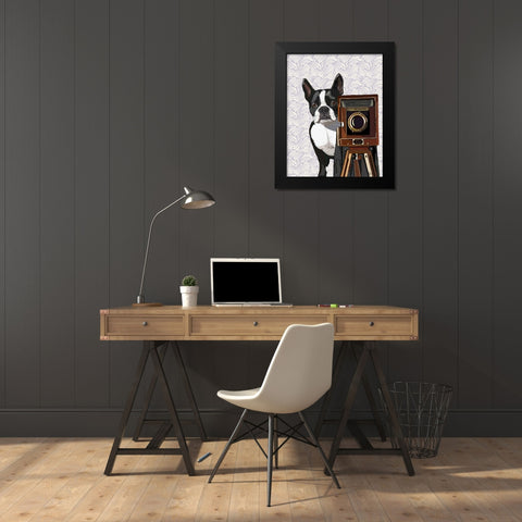 Boston Terrier Photographer Black Modern Wood Framed Art Print by Fab Funky
