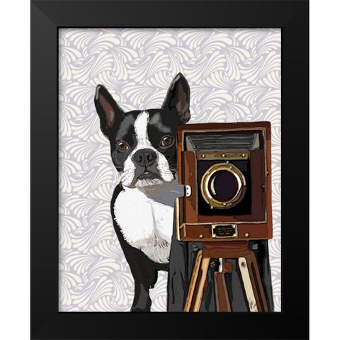 Boston Terrier Photographer Black Modern Wood Framed Art Print by Fab Funky